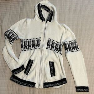 NEW Peruvian Inka wool knitted hooded zip up jacket - S unisex